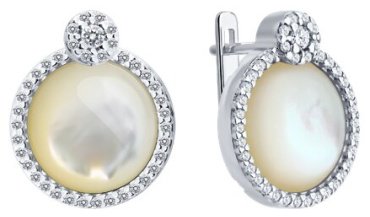 Серьги Diamant D94-320-02314-1_s вес 5.95 г серебро, фианит, перламутр купить,NaN