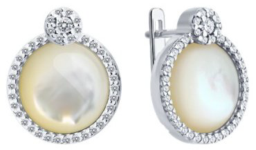 Серьги Diamant D94-320-02314-1_s вес 5.95 г серебро, фианит, перламутр купить,NaN