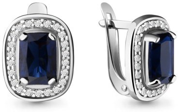 Серьги AQUAMARINE 42902Б.5 вес 3.14 г серебро, наносапфир, фианит купить,34628