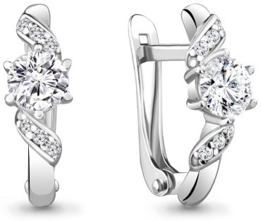 Серьги AQUAMARINE 48808А вес 2.7 г серебро, фианит купить,20713