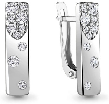 Серьги AQUAMARINE 48406А вес 2.9 г серебро, фианит купить,27010