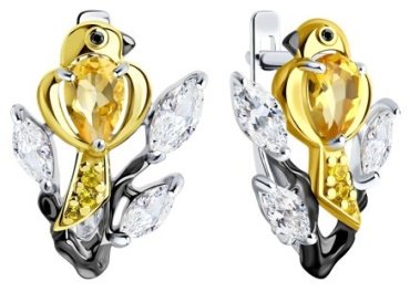 Серьги SOKOLOV 92021618 вес 3.33 г серебро, фианит, цитрин купить,24949