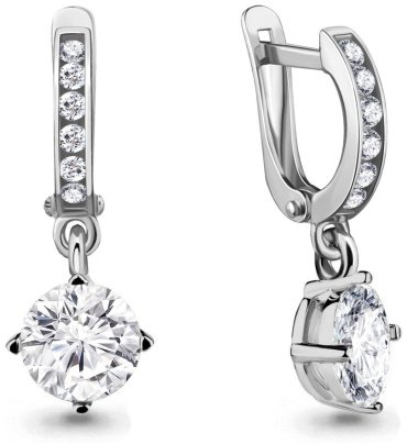 Серьги AQUAMARINE 46070А вес 2.6 г серебро, фианит купить,NaN
