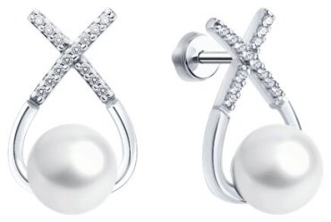 Пусеты Diamant 94-122-02360-1 вес 4.17 г серебро, имитация жемчуга, фианит купить,19104