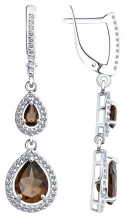 Серьги Diamant 94-321-02047-2 вес 4.24 г серебро, фианит, раухтопаз купить,30409