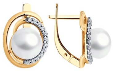 Серьги Diamant 93-320-01927-1 вес 3.84 г серебро, культивированный жемчуг, фианит купить,20476