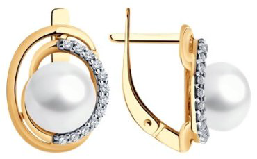 Серьги Diamant 93-320-01927-1 вес 3.84 г серебро, культивированный жемчуг, фианит купить,20476