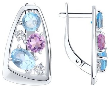 Серьги Diamant 94-320-00660-2 вес 4.75 г серебро, аметист, фианит, топаз купить,38988