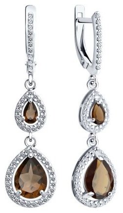 Серьги Diamant 94-321-02047-2 вес 4.24 г серебро, фианит, раухтопаз купить,30409