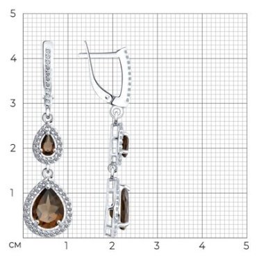 Серьги Diamant 94-321-02047-2 вес 4.24 г серебро, фианит, раухтопаз купить,30409