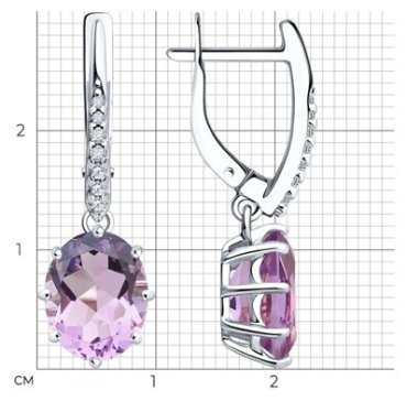 Серьги Diamant 94-321-02054-3_s вес 3.45 г серебро, фианит, аметист купить,36596