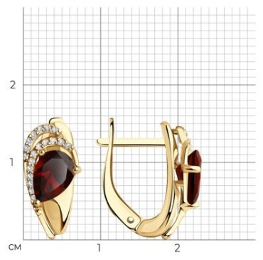 Серьги Diamant 93-320-00548-2 вес 2 г серебро, фианит, гранат купить,21261