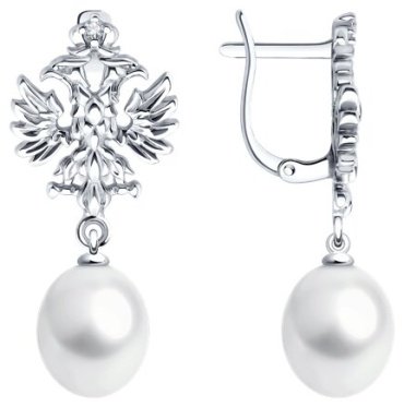 Серьги SOKOLOV 92023076_s вес 5.92 г серебро, фианит, жемчуг купить,30076