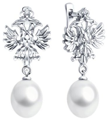 Серьги SOKOLOV 92023076_s вес 5.92 г серебро, фианит, жемчуг купить,30076