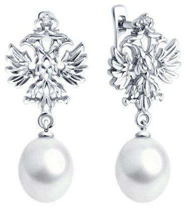 Серьги SOKOLOV 92023076_s вес 5.92 г серебро, фианит, жемчуг купить,30076
