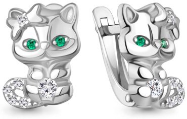 Серьги AQUAMARINE 400541АГ.5 вес 2.6 г серебро, фианит, наноизумруд купить,27563