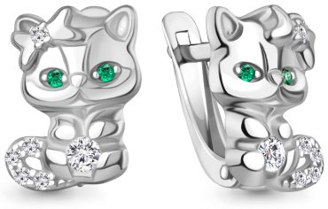 Серьги AQUAMARINE 400541АГ.5 вес 2.6 г серебро, фианит, наноизумруд купить,27563