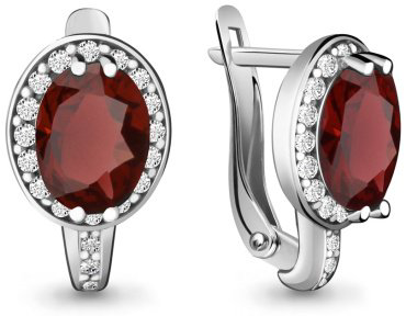 Серьги AQUAMARINE 4413703А вес 3 г серебро, фианит, гранат купить,41414