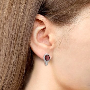 Серьги AQUAMARINE 4413703А вес 3 г серебро, фианит, гранат купить,41414
