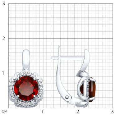 Серьги SOKOLOV 92021681 вес 3.4 г серебро, фианит, гранат