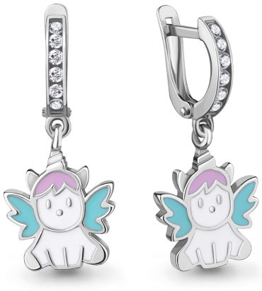 Серьги AQUAMARINE 46831А_skazka_2 вес 2.87 г серебро, фианит, эмаль купить,30194