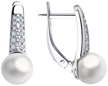Серьги SOKOLOV 94023485 вес 2.96 г серебро, жемчуг, фианит купить,18400