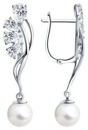 Серьги Diamant 94-121-00467-1 вес 3.89 г серебро, жемчуг, фианит купить,30136