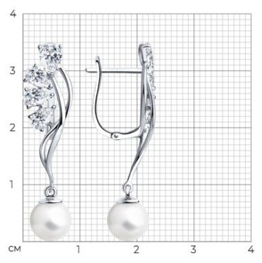 Серьги Diamant 94-121-00467-1 вес 3.89 г серебро, жемчуг, фианит купить,30136