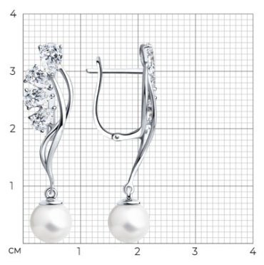 Серьги Diamant 94-121-00467-1 вес 3.89 г серебро, жемчуг, фианит купить,30136
