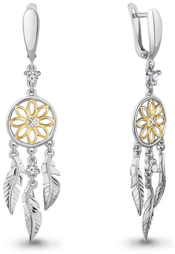 Серьги AQUAMARINE 45425А вес 6 г серебро, фианит купить,56789