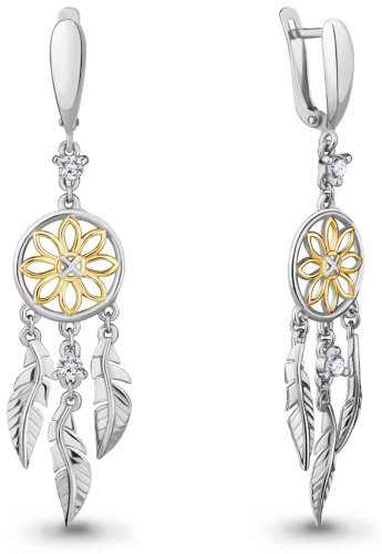 Серьги AQUAMARINE 45425А вес 6 г серебро, фианит купить,56789