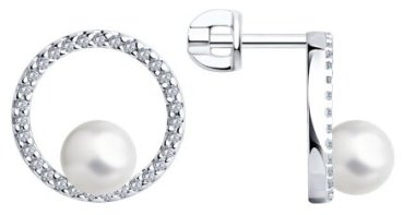Серьги SOKOLOV 94026094 вес 2.99 г серебро, жемчуг, фианит купить,14544