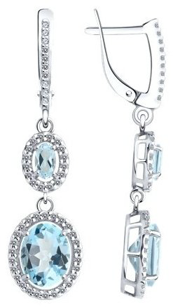 Серьги Diamant 94-321-02046-1 вес 4.7 г серебро, топаз, фианит купить,47196