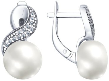 Серьги SOKOLOV 94022592 вес 3.68 г серебро, жемчуг, фианит купить,28728