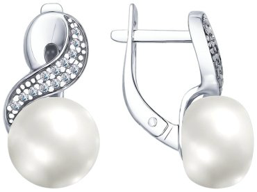 Серьги SOKOLOV 94022592 вес 3.68 г серебро, жемчуг, фианит купить,28728