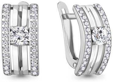 Серьги AQUAMARINE 49096А вес 2.76 г серебро, фианит купить,26178