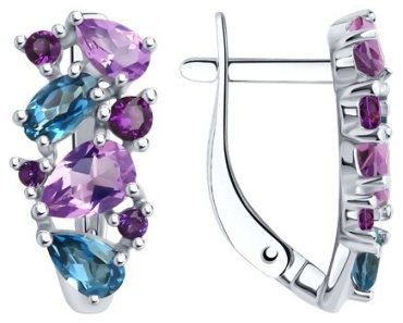 Серьги SOKOLOV 92022721_s вес 2.89 г серебро, фианит, аметист, топаз купить,29754