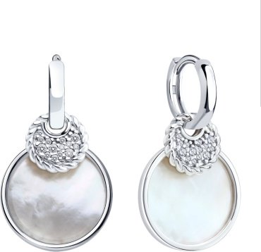 Серьги Diamant 94-321-02303-1 вес 6.69 г серебро, фианит, перламутр купить,45090
