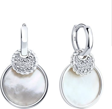 Серьги Diamant 94-321-02303-1 вес 6.69 г серебро, фианит, перламутр купить,45090