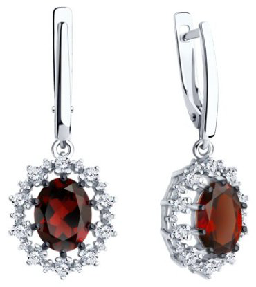 Серьги Diamant 94-321-02042-2 вес 4.93 г серебро, фианит, гранат купить,44108