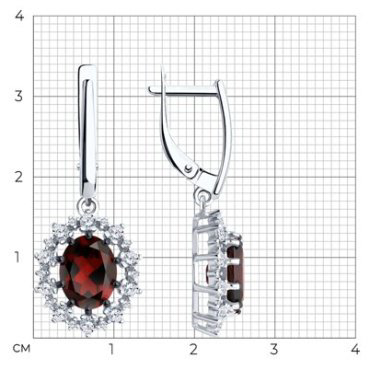 Серьги Diamant 94-321-02042-2 вес 4.93 г серебро, фианит, гранат купить,44108