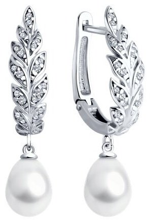 Серьги SOKOLOV 92022966 вес 5.84 г серебро, жемчуг, фианит купить,30873