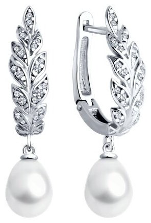 Серьги SOKOLOV 92022966 вес 5.84 г серебро, жемчуг, фианит купить,30873