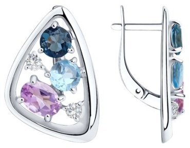 Серьги Diamant 94-320-00658-1 вес 5.27 г серебро, аметист, фианит, топаз купить,46170