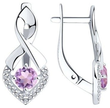 Серьги Diamant 94-320-00380-3 вес 3.55 г серебро, аметист, фианит купить,18566
