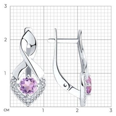 Серьги Diamant 94-320-00380-3 вес 3.55 г серебро, аметист, фианит купить,18566