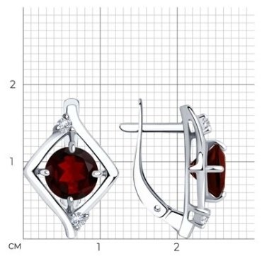 Серьги Diamant 94-320-00603-3 вес 3.66 г серебро, фианит, гранат купить,21340