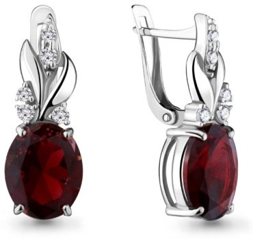 Серьги AQUAMARINE 4492085А вес 3.86 г серебро, фианит, гранат купить,46281