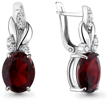 Серьги AQUAMARINE 4492085А вес 3.86 г серебро, фианит, гранат купить,46281
