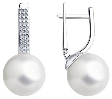 Серьги Diamant 94-120-01173-1 вес 7.68 г серебро, жемчуг, фианит купить,30436